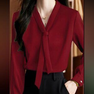 Luxe burgundy V neck long sleeve house